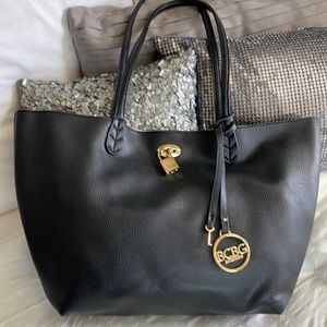 BCBG Paris black with cream interior tote w/gold hardware